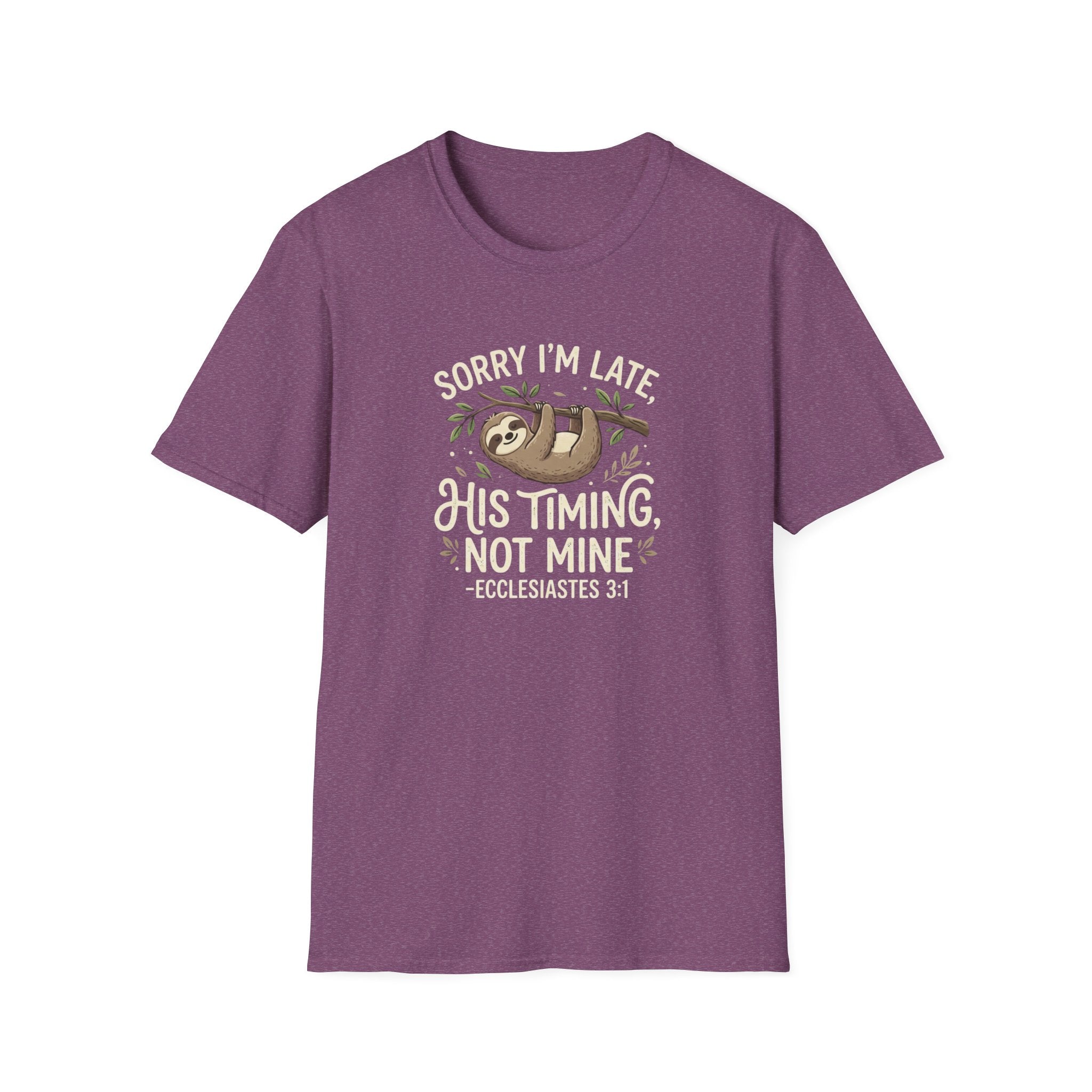 “His Timing, Not Mine” Sloth T-Shirt – Christian Faith Graphic Tee