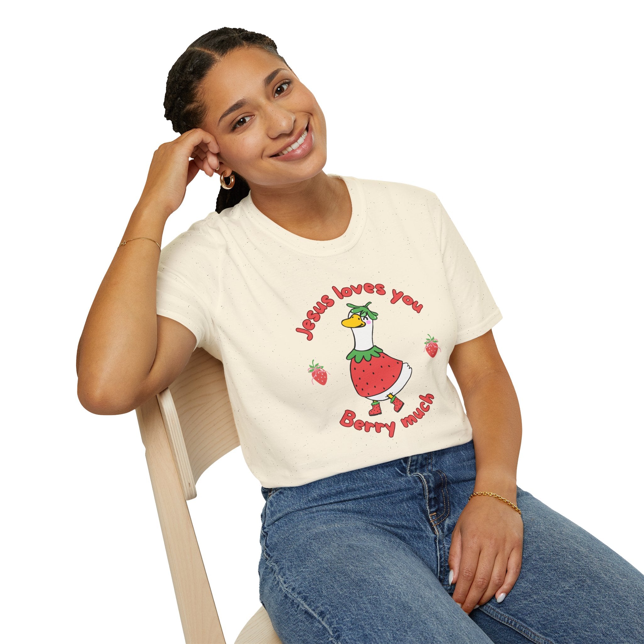 Jesus Loves You Berry Much – Silly Goose Strawberry Graphic Tee