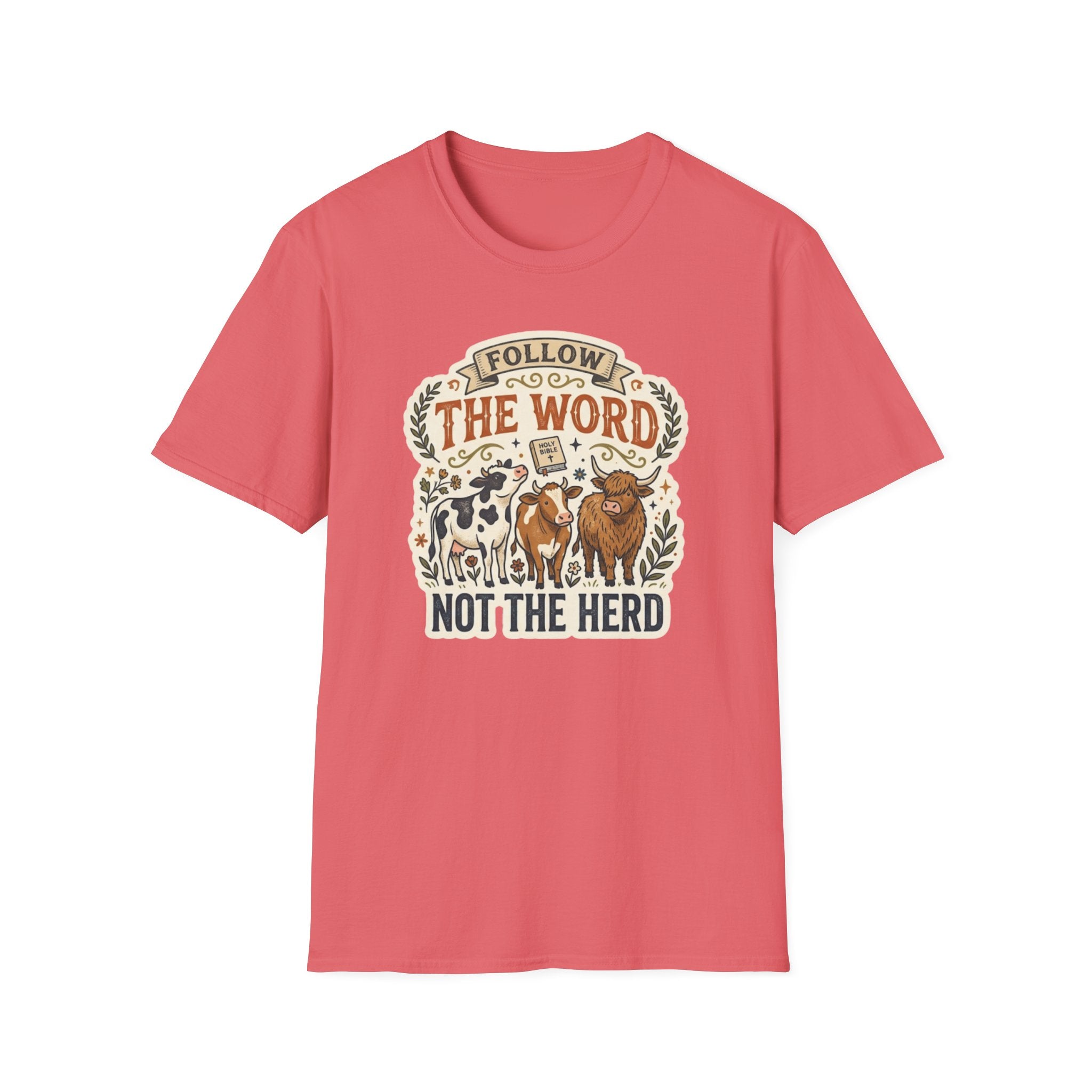 Follow the Word Not the Herd Christian Cow T-Shirt – Faith-Based Graphic Tee