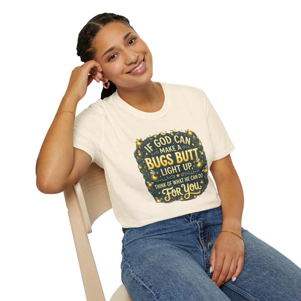 Faith-Inspired Firefly T-Shirt – “If God Can Make a Bug’s Butt Light Up” Christian Tee