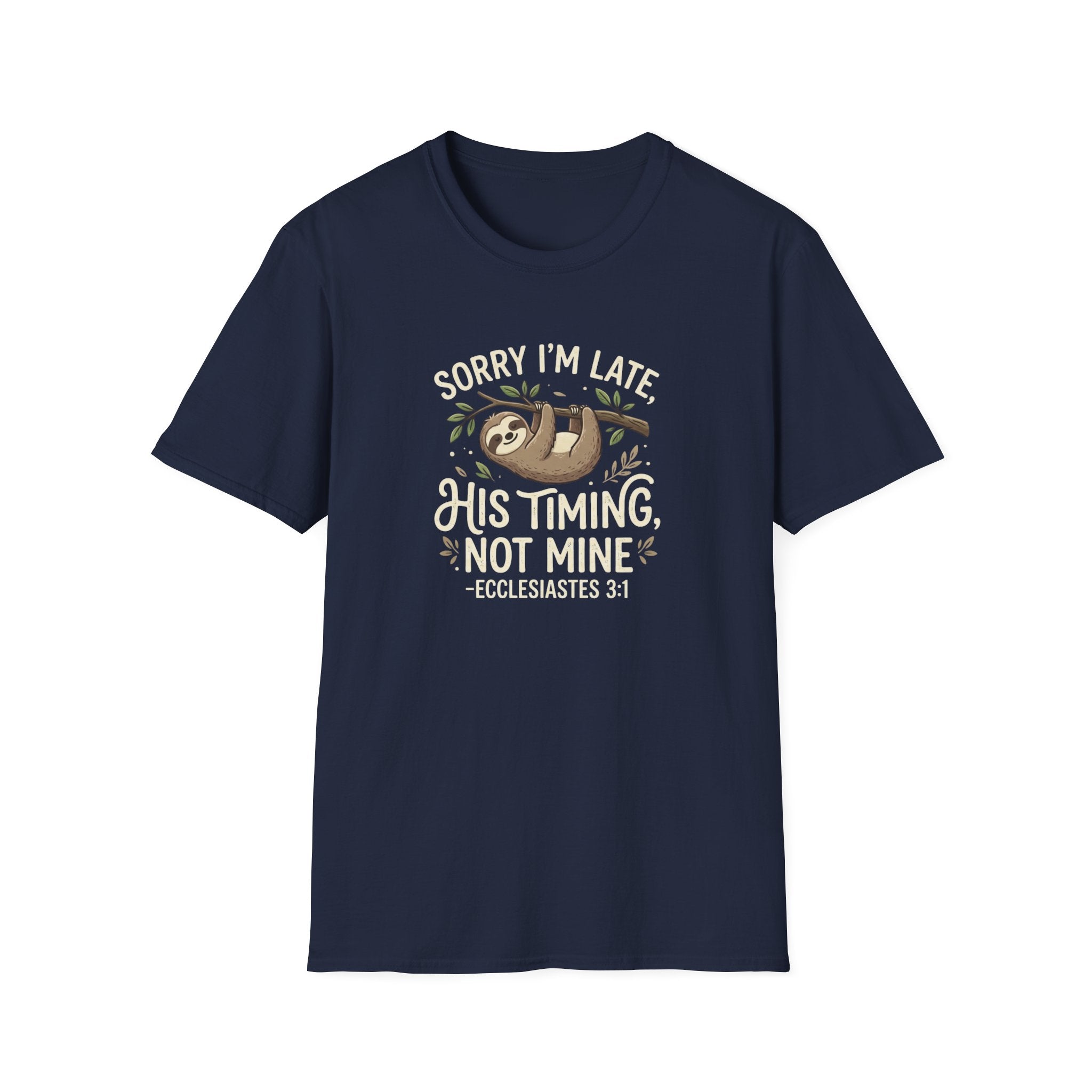“His Timing, Not Mine” Sloth T-Shirt – Christian Faith Graphic Tee