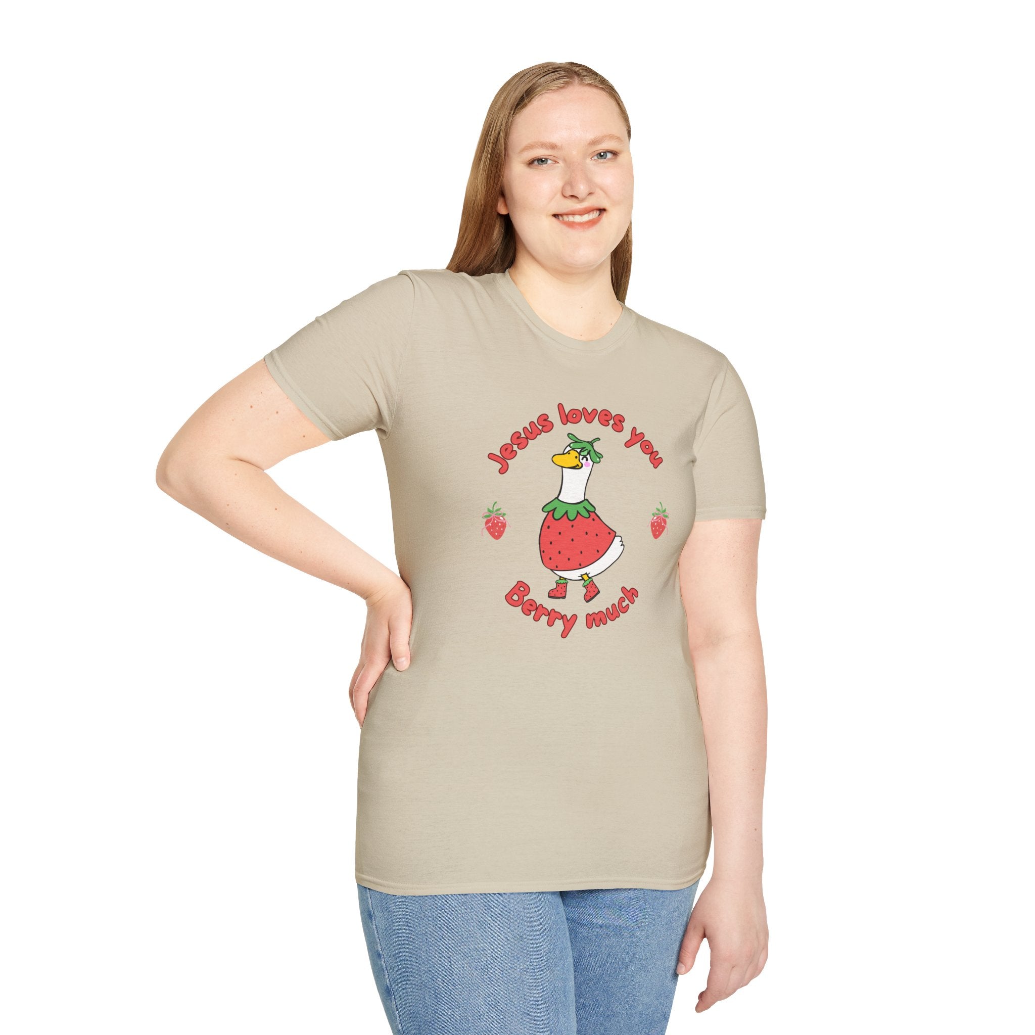 Jesus Loves You Berry Much – Silly Goose Strawberry Graphic Tee