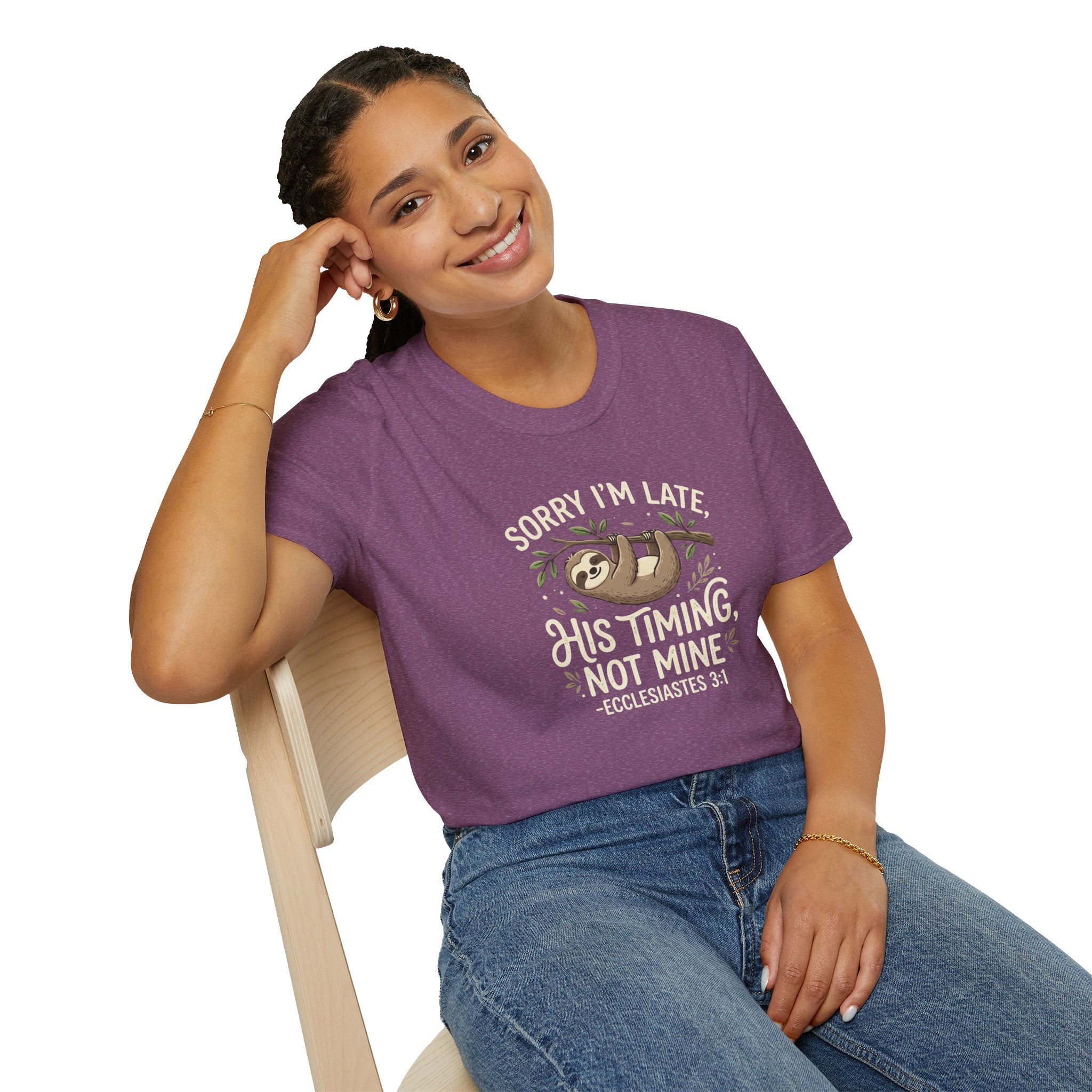 “His Timing, Not Mine” Sloth T-Shirt – Christian Faith Graphic Tee