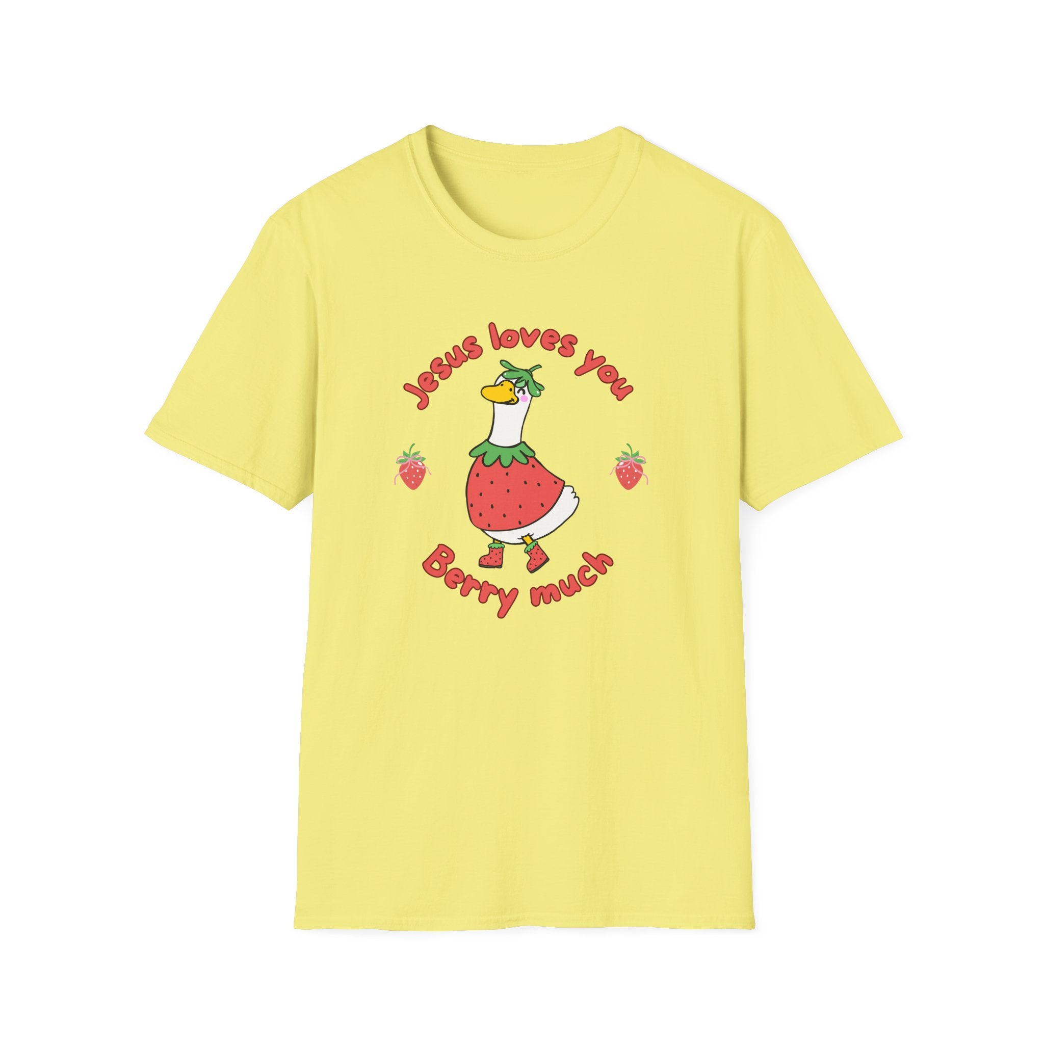 Jesus Loves You Berry Much – Silly Goose Strawberry Graphic Tee