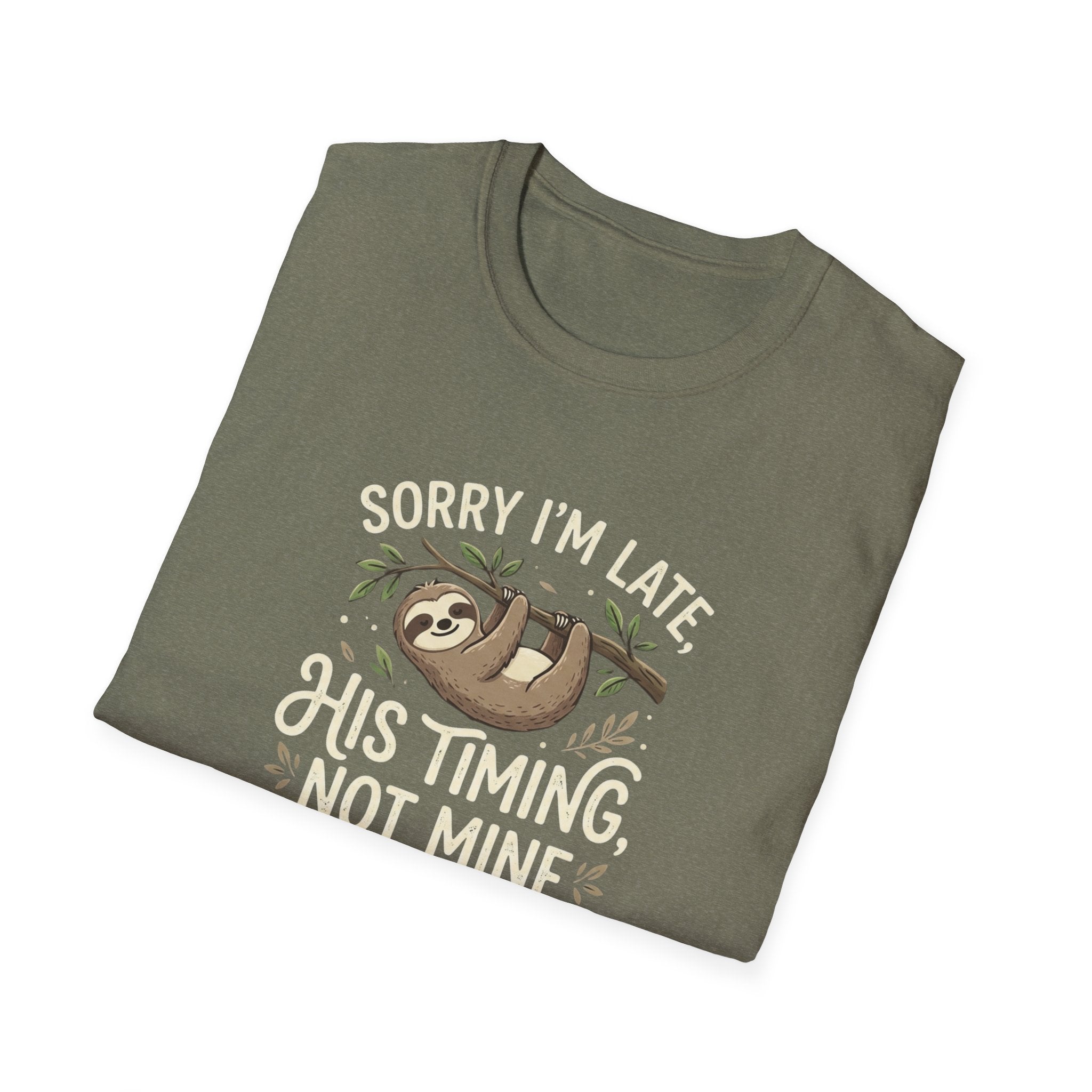 “His Timing, Not Mine” Sloth T-Shirt – Christian Faith Graphic Tee