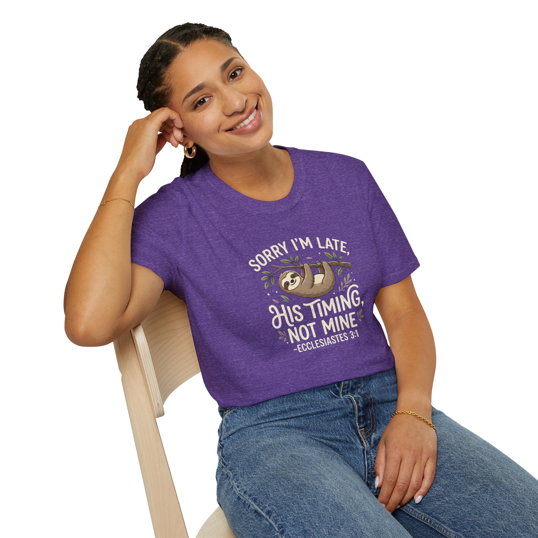 “His Timing, Not Mine” Sloth T-Shirt – Christian Faith Graphic Tee