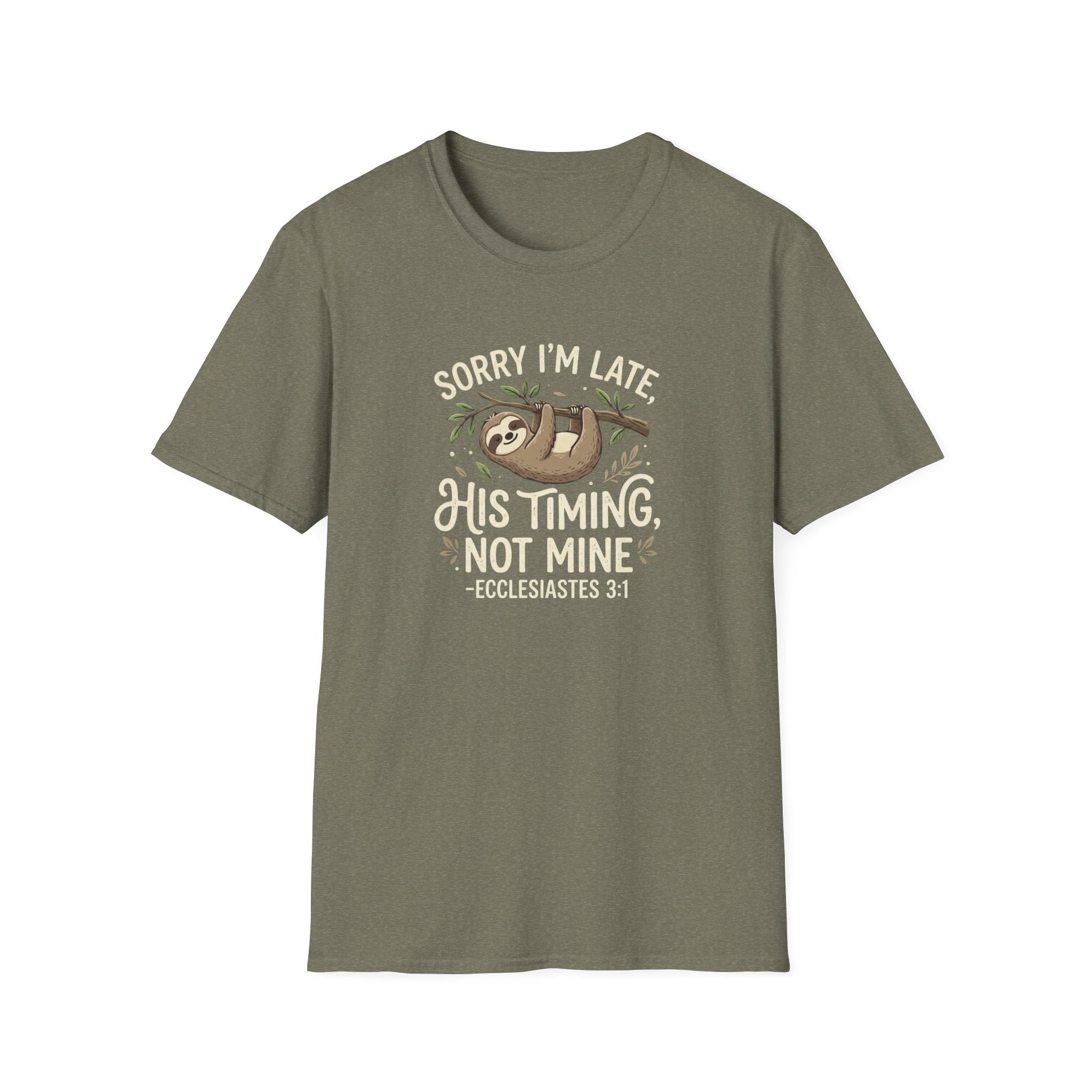 “His Timing, Not Mine” Sloth T-Shirt – Christian Faith Graphic Tee