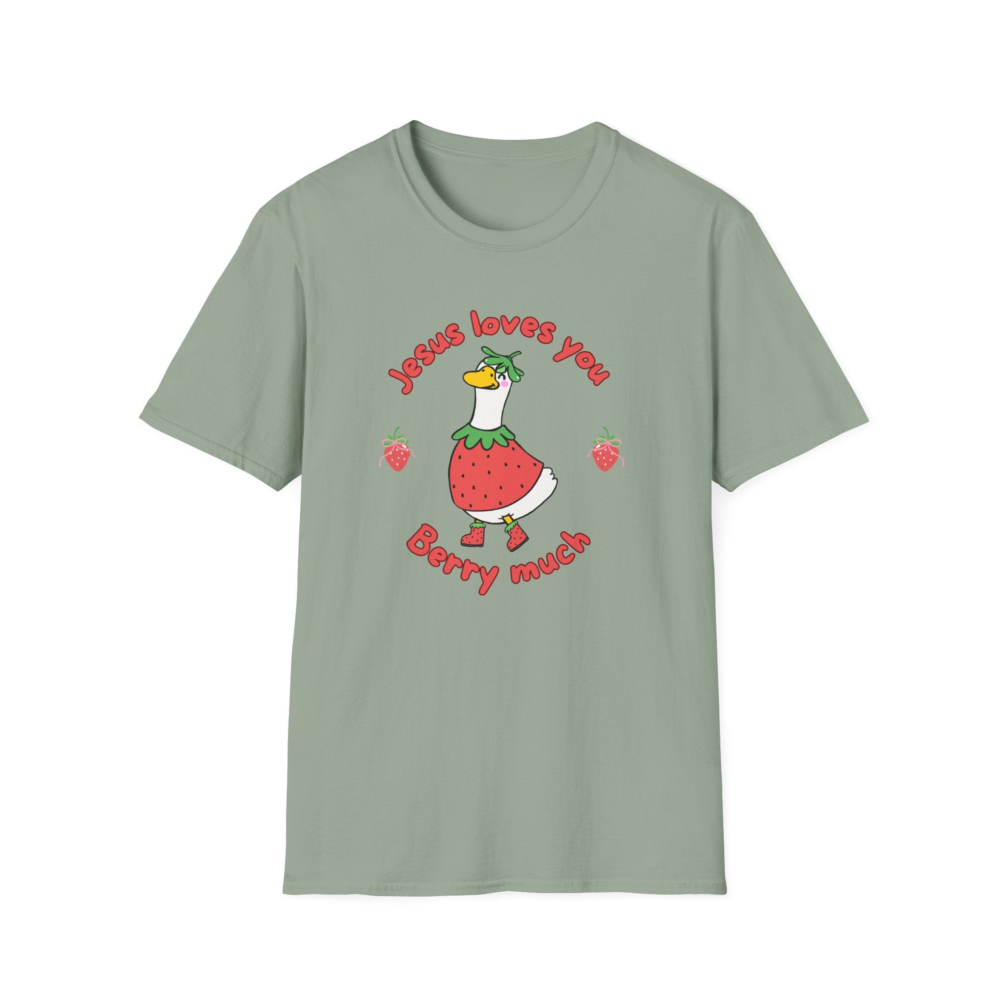 Jesus Loves You Berry Much – Silly Goose Strawberry Graphic Tee