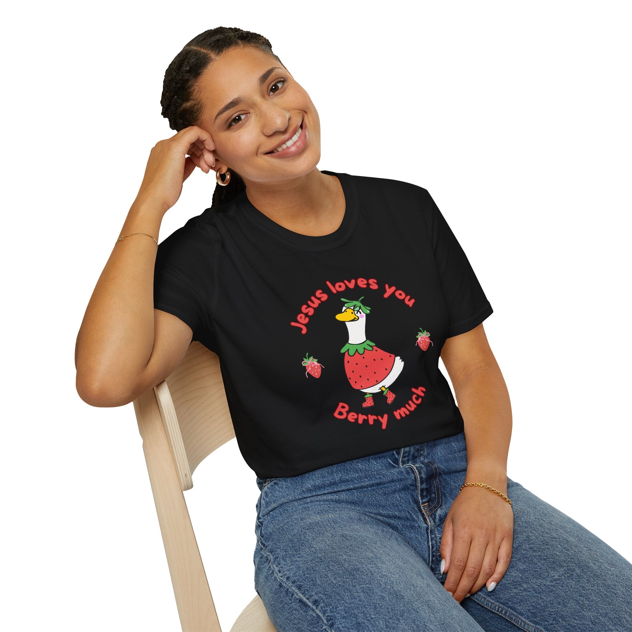 Jesus Loves You Berry Much – Silly Goose Strawberry Graphic Tee