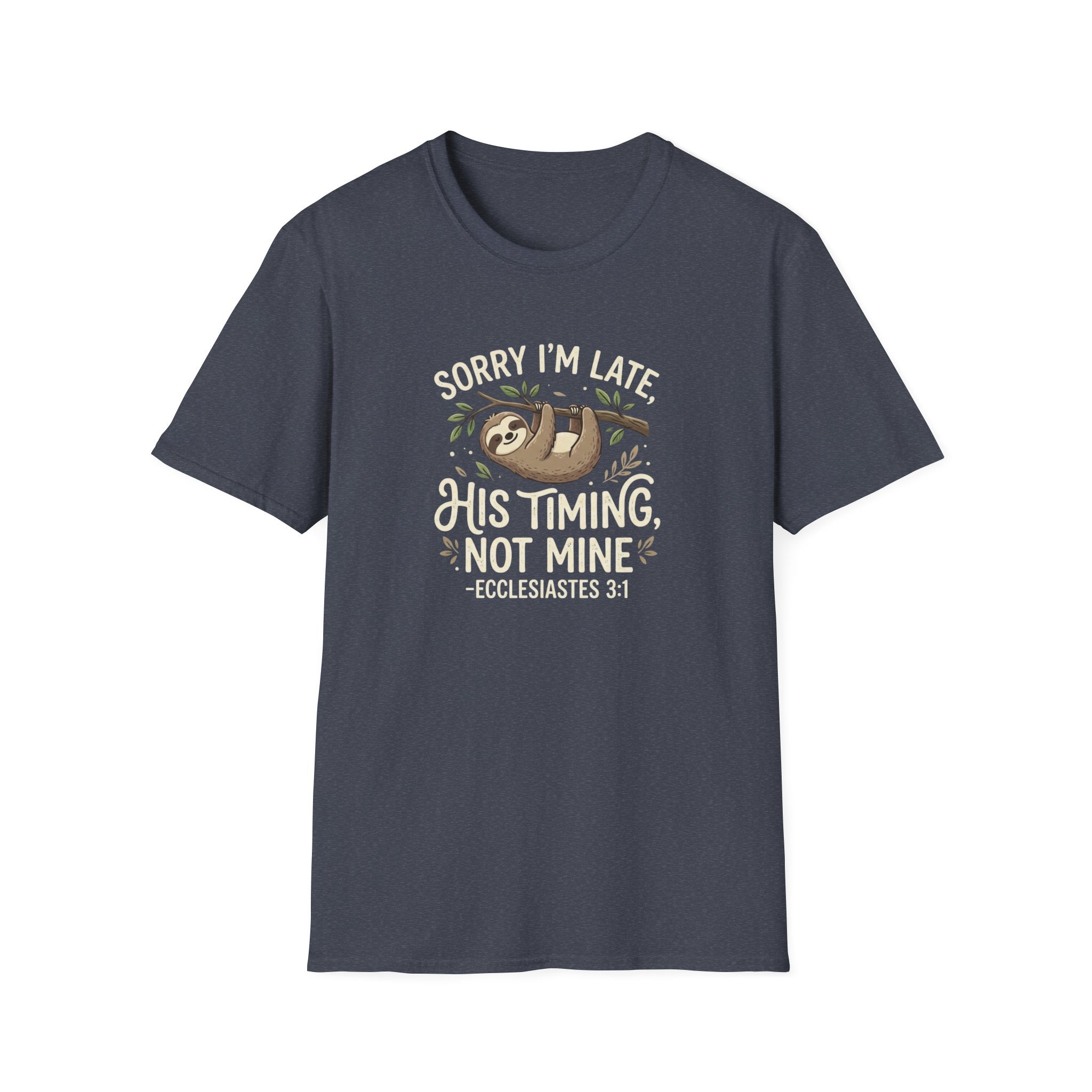 “His Timing, Not Mine” Sloth T-Shirt – Christian Faith Graphic Tee