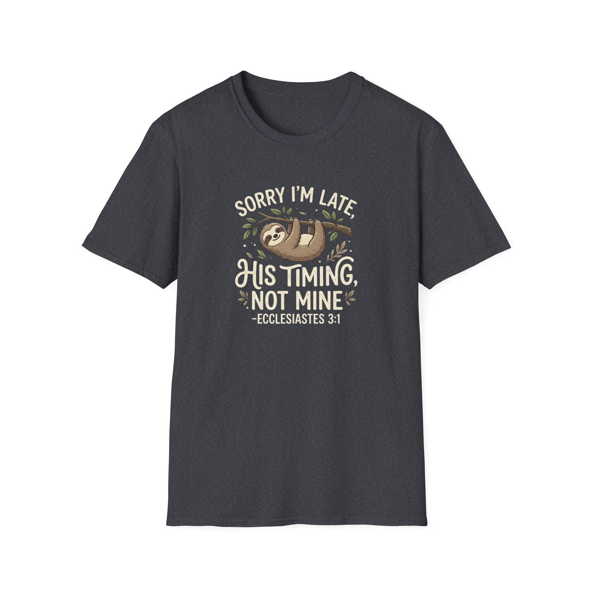 “His Timing, Not Mine” Sloth T-Shirt – Christian Faith Graphic Tee