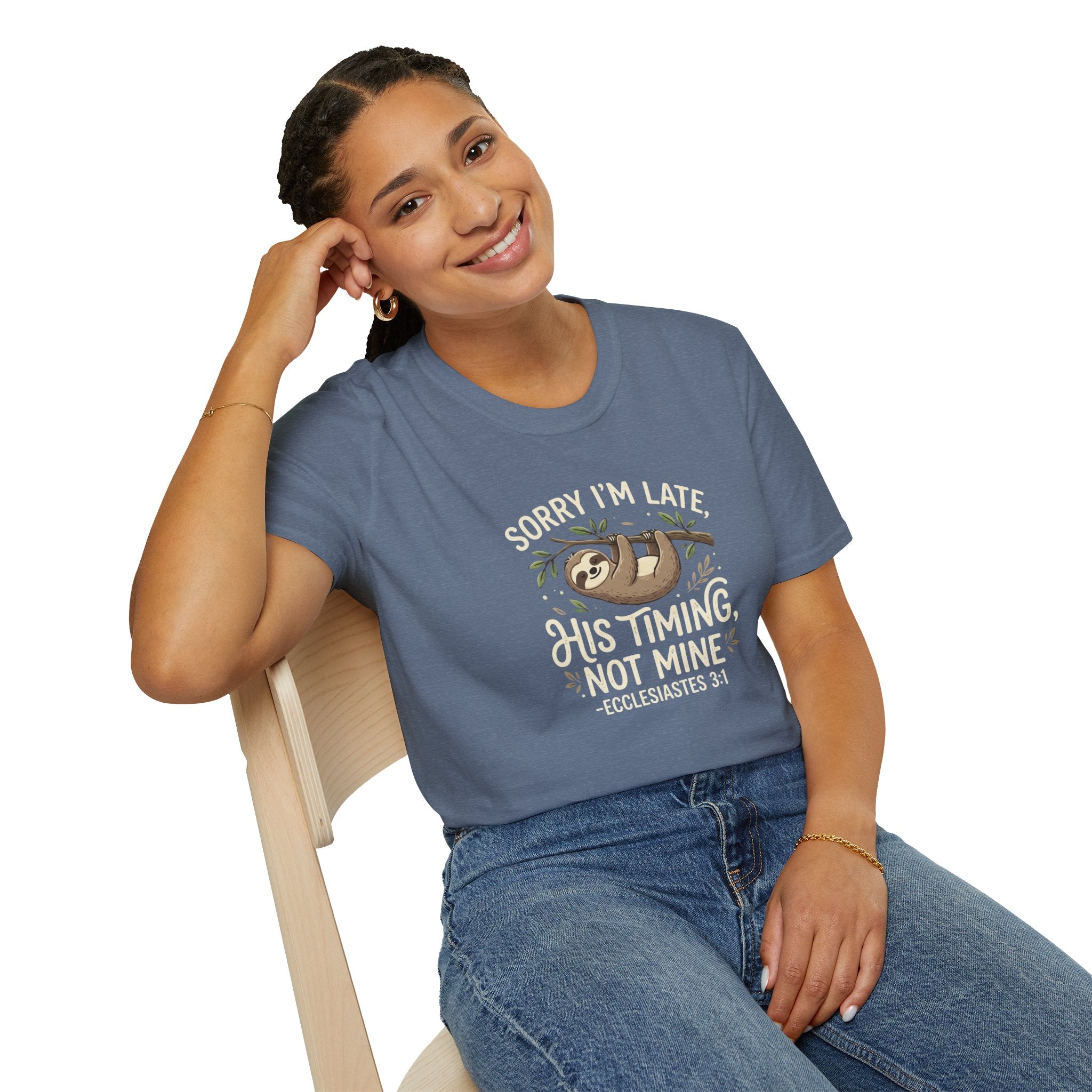 “His Timing, Not Mine” Sloth T-Shirt – Christian Faith Graphic Tee