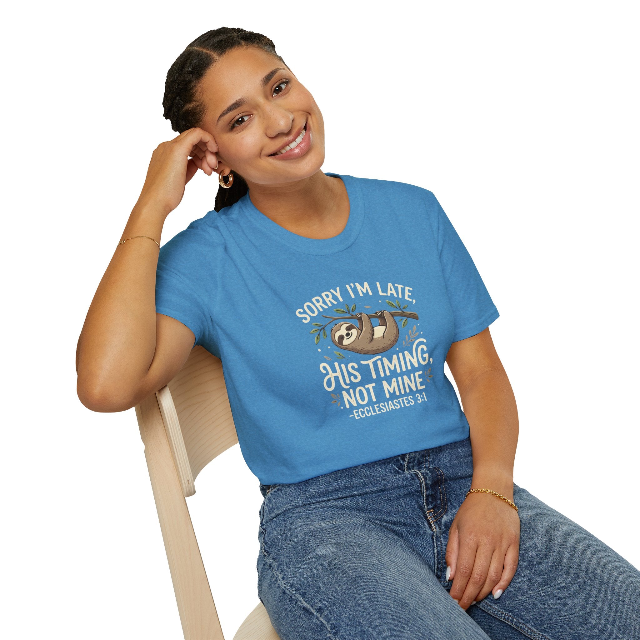 “His Timing, Not Mine” Sloth T-Shirt – Christian Faith Graphic Tee