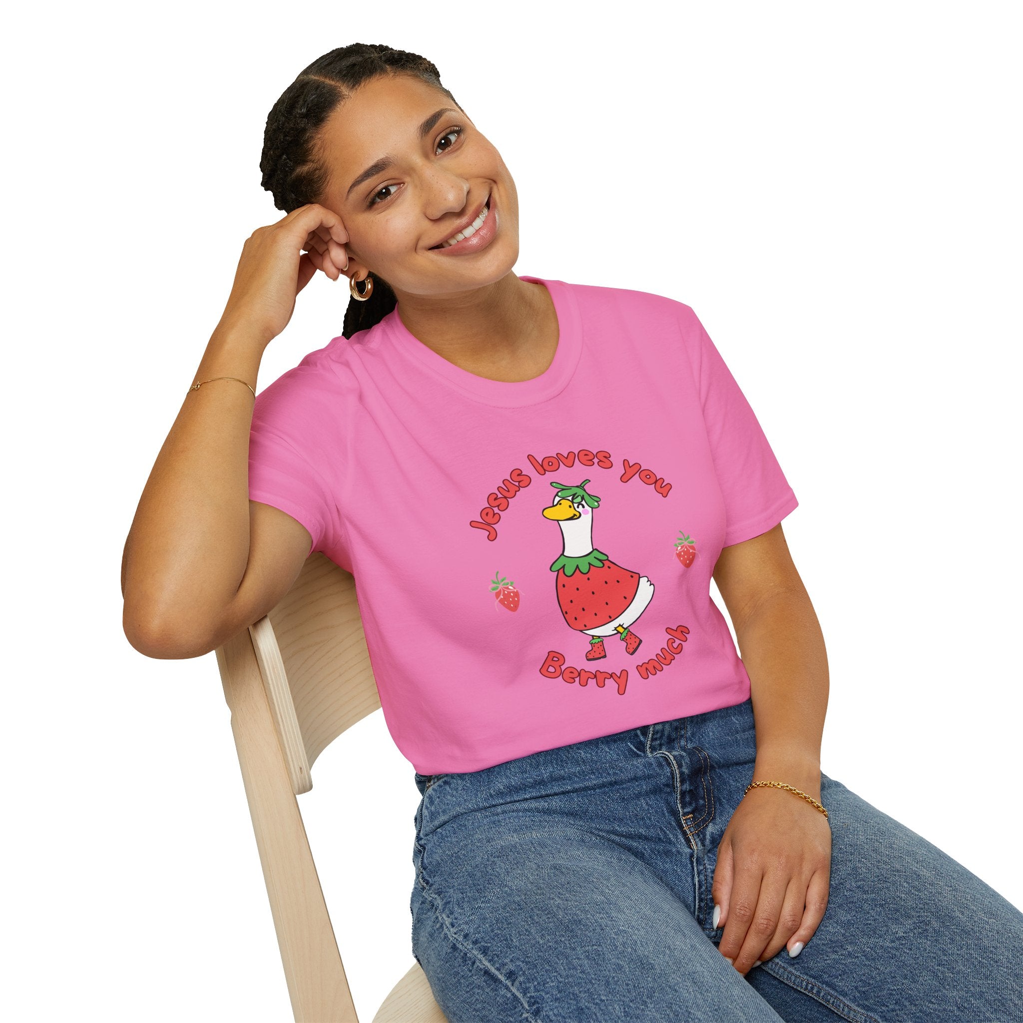 Jesus Loves You Berry Much – Silly Goose Strawberry Graphic Tee