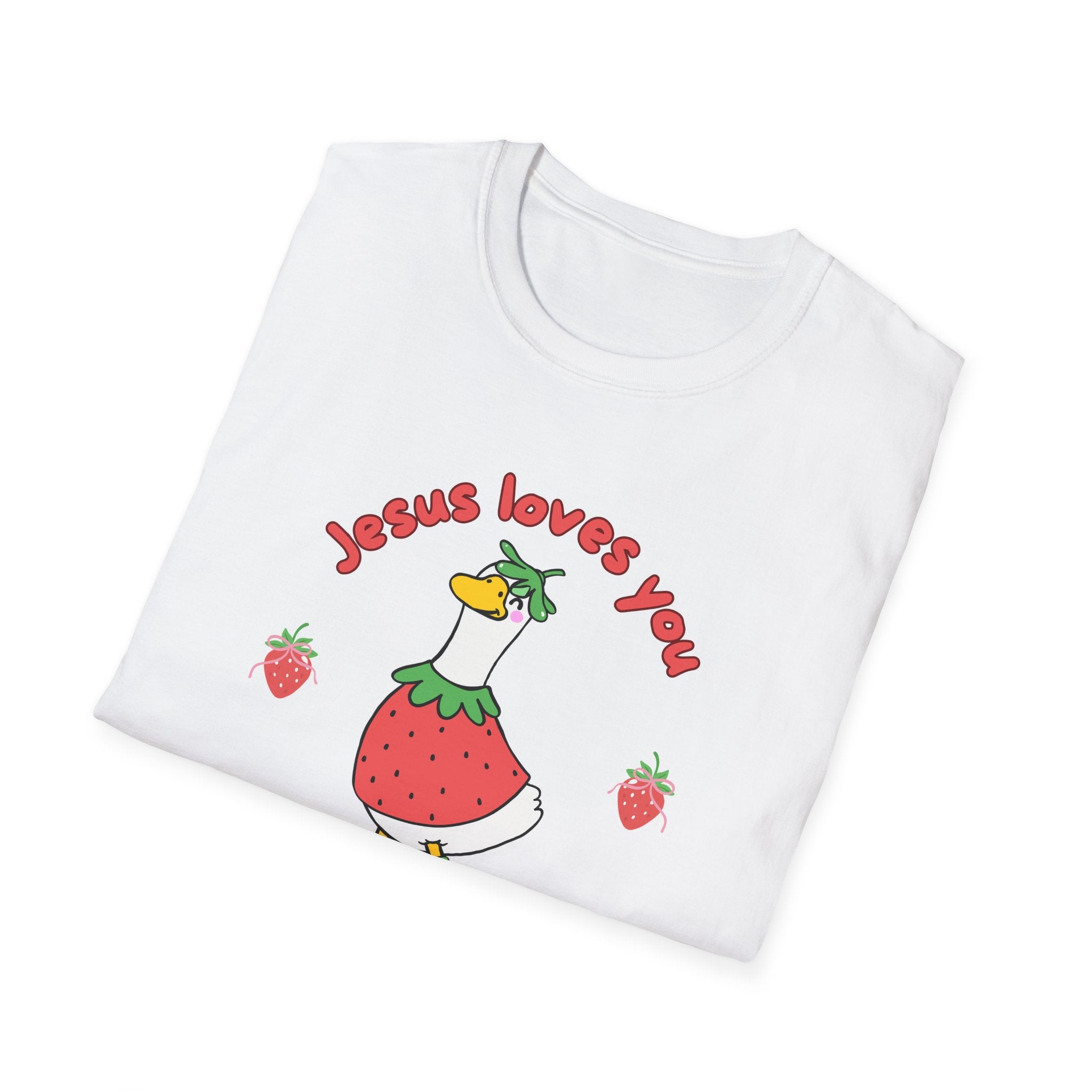 Jesus Loves You Berry Much – Silly Goose Strawberry Graphic Tee