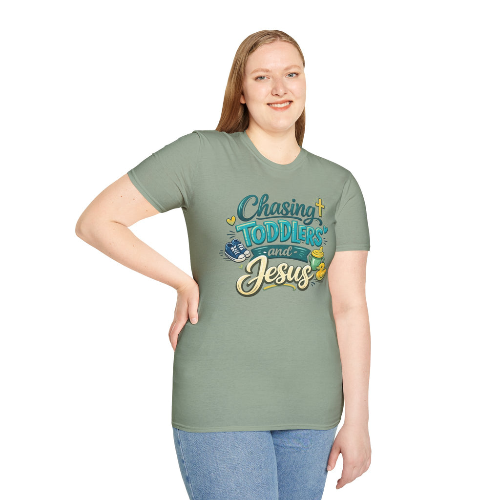 Chasing Toddlers and Jesus- Cute faith based parenting t shirt