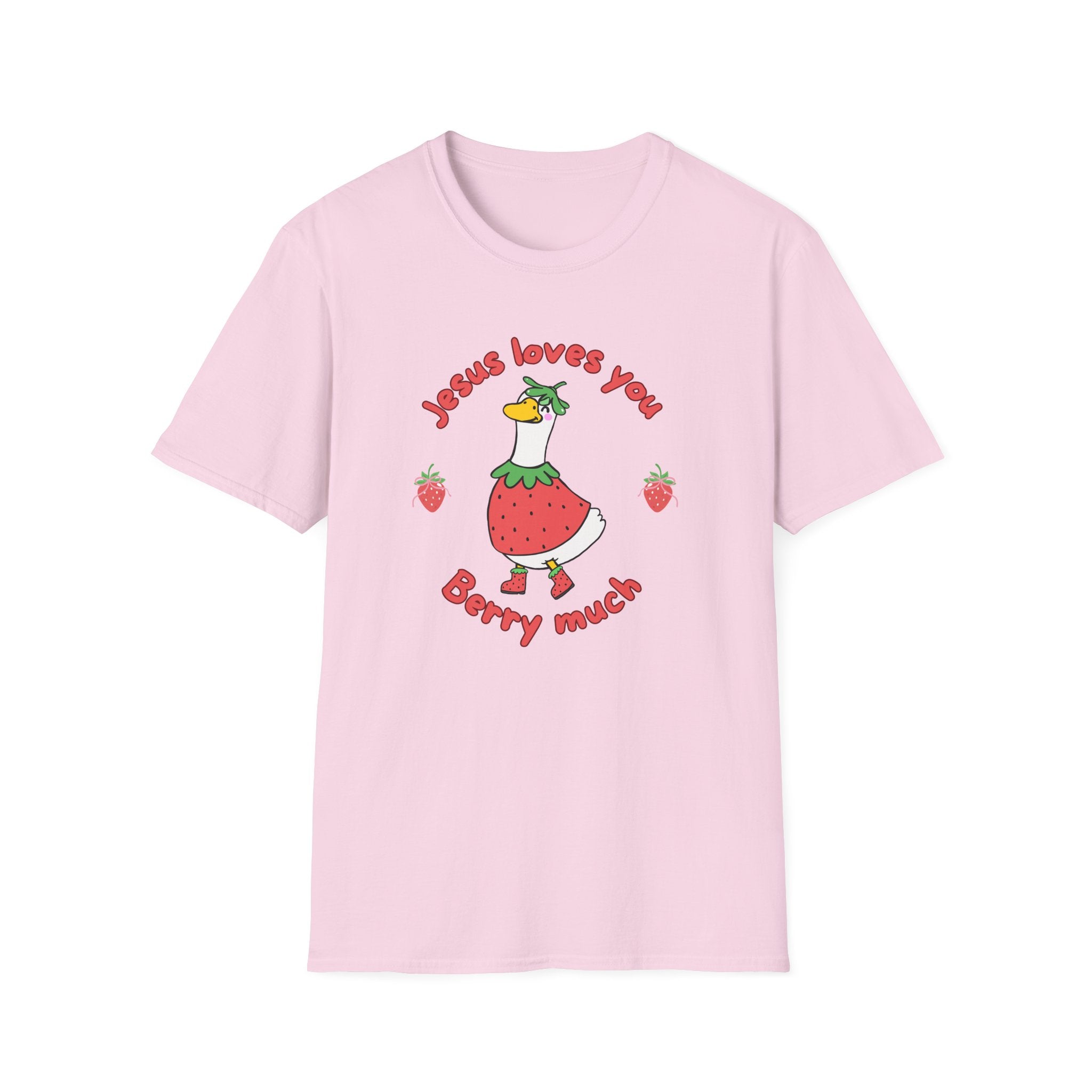 Jesus Loves You Berry Much – Silly Goose Strawberry Graphic Tee