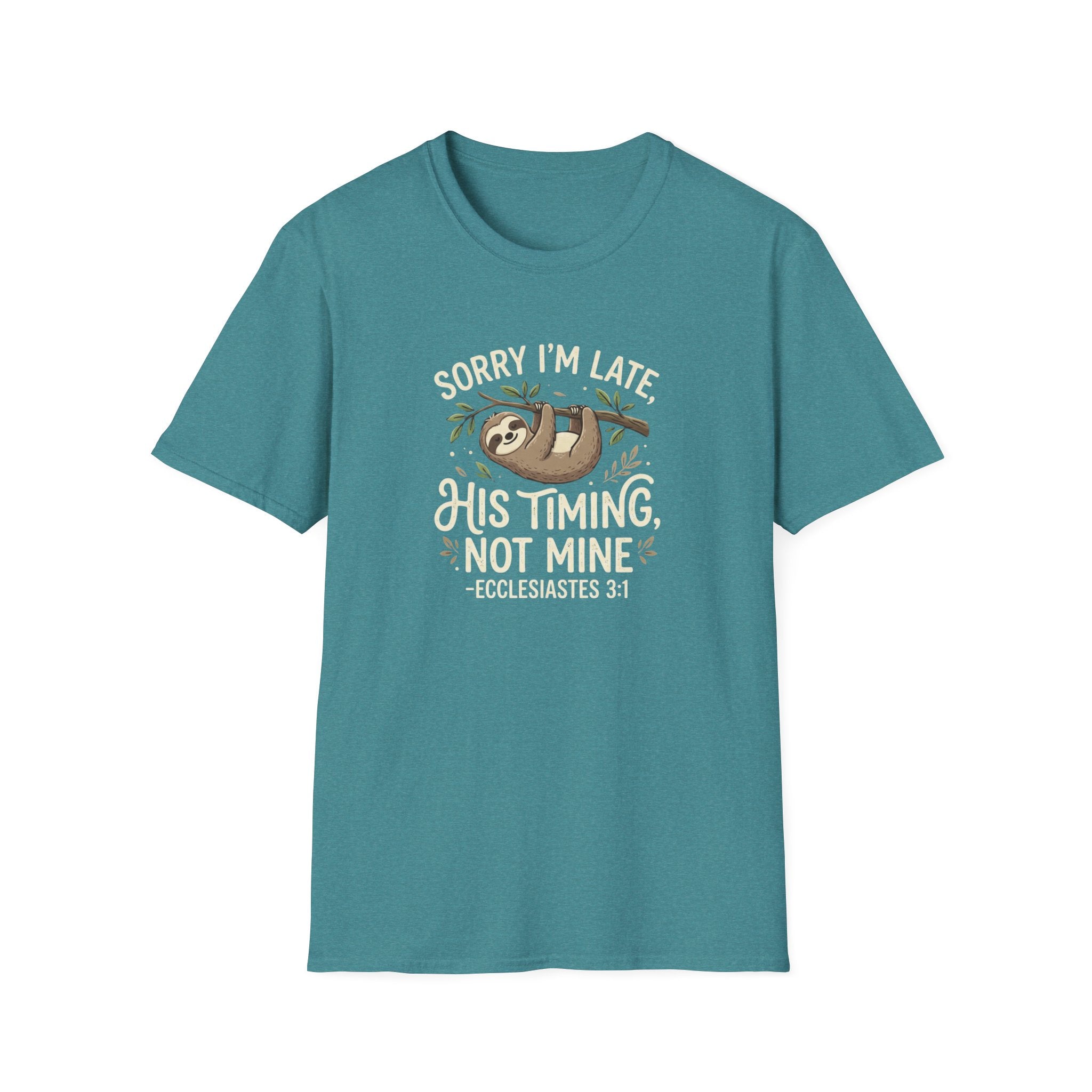 “His Timing, Not Mine” Sloth T-Shirt – Christian Faith Graphic Tee