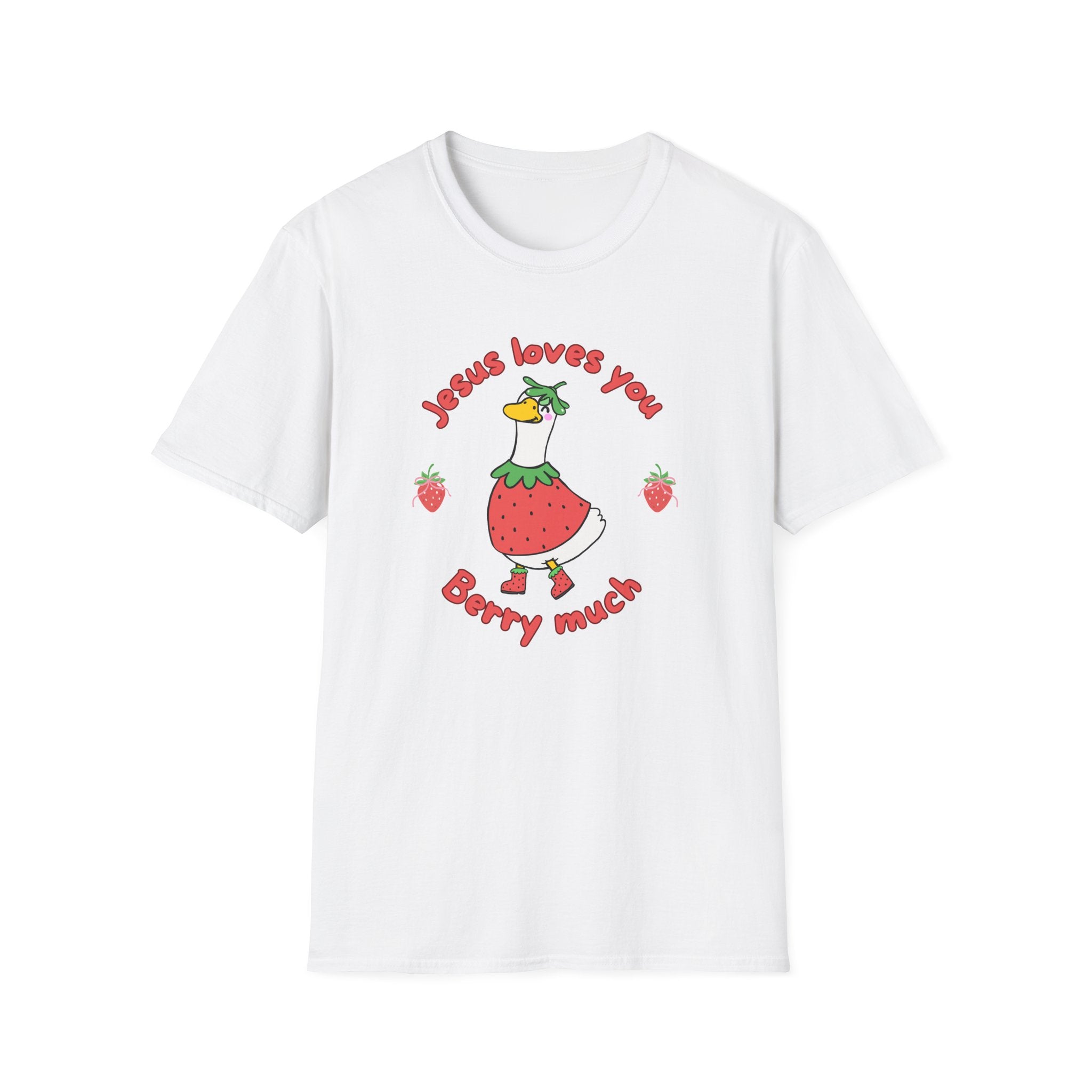 Jesus Loves You Berry Much – Silly Goose Strawberry Graphic Tee
