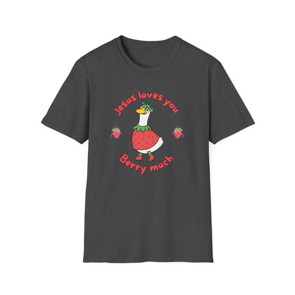 Jesus Loves You Berry Much – Silly Goose Strawberry Graphic Tee