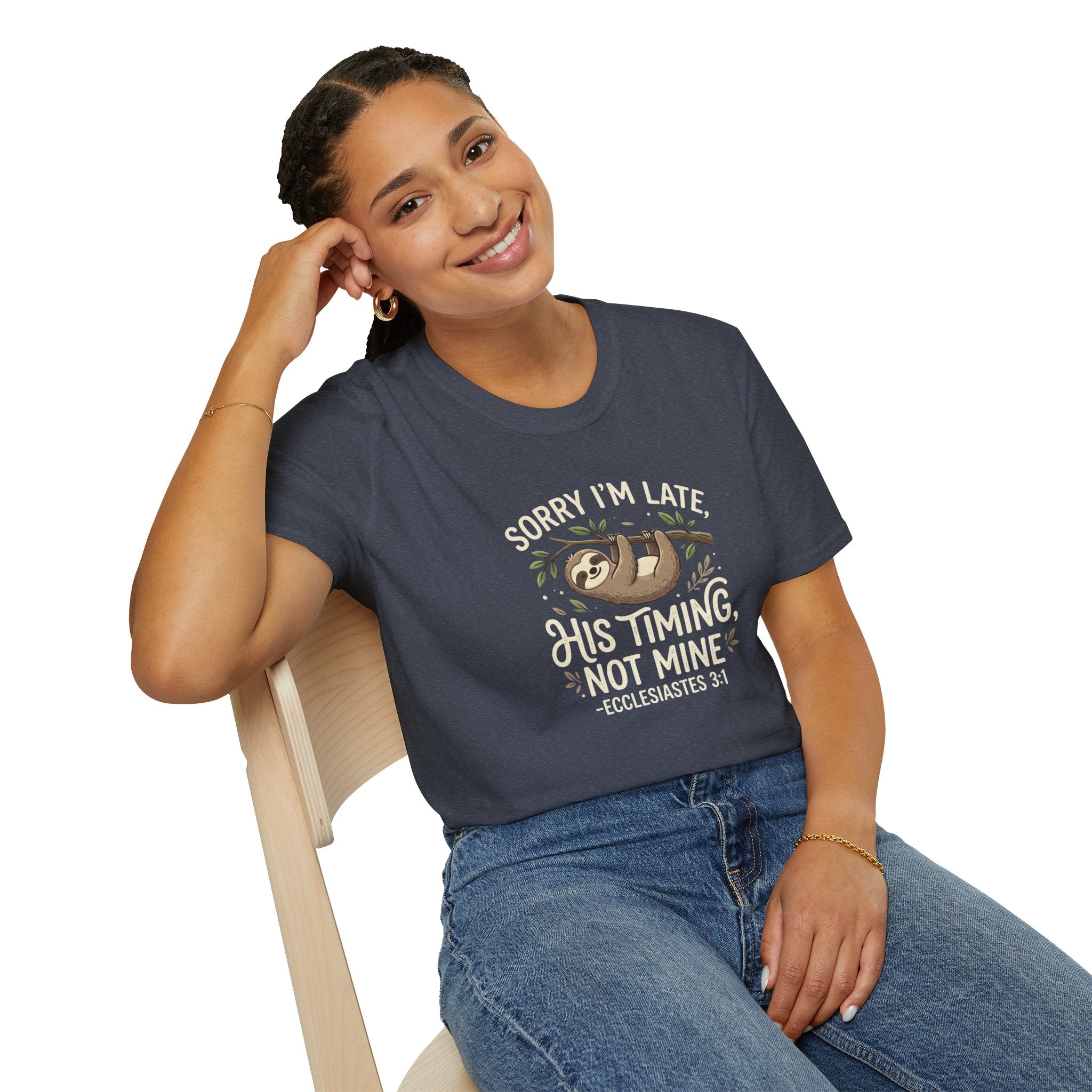 “His Timing, Not Mine” Sloth T-Shirt – Christian Faith Graphic Tee