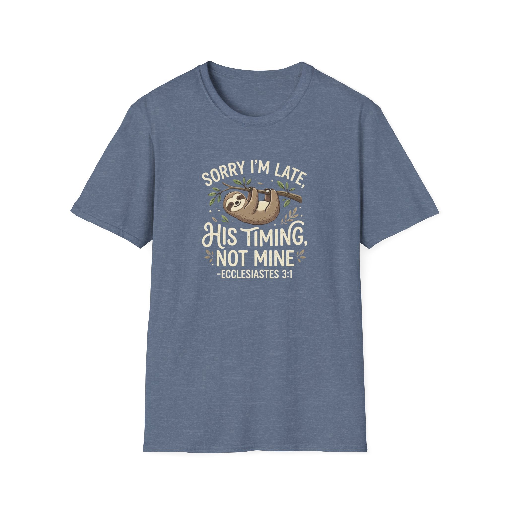 “His Timing, Not Mine” Sloth T-Shirt – Christian Faith Graphic Tee