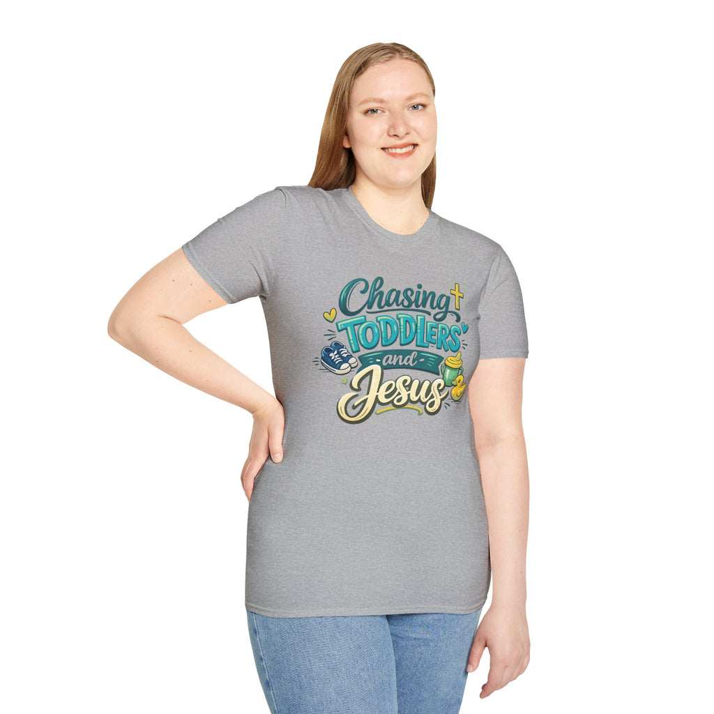 Chasing Toddlers and Jesus- Cute faith based parenting t shirt